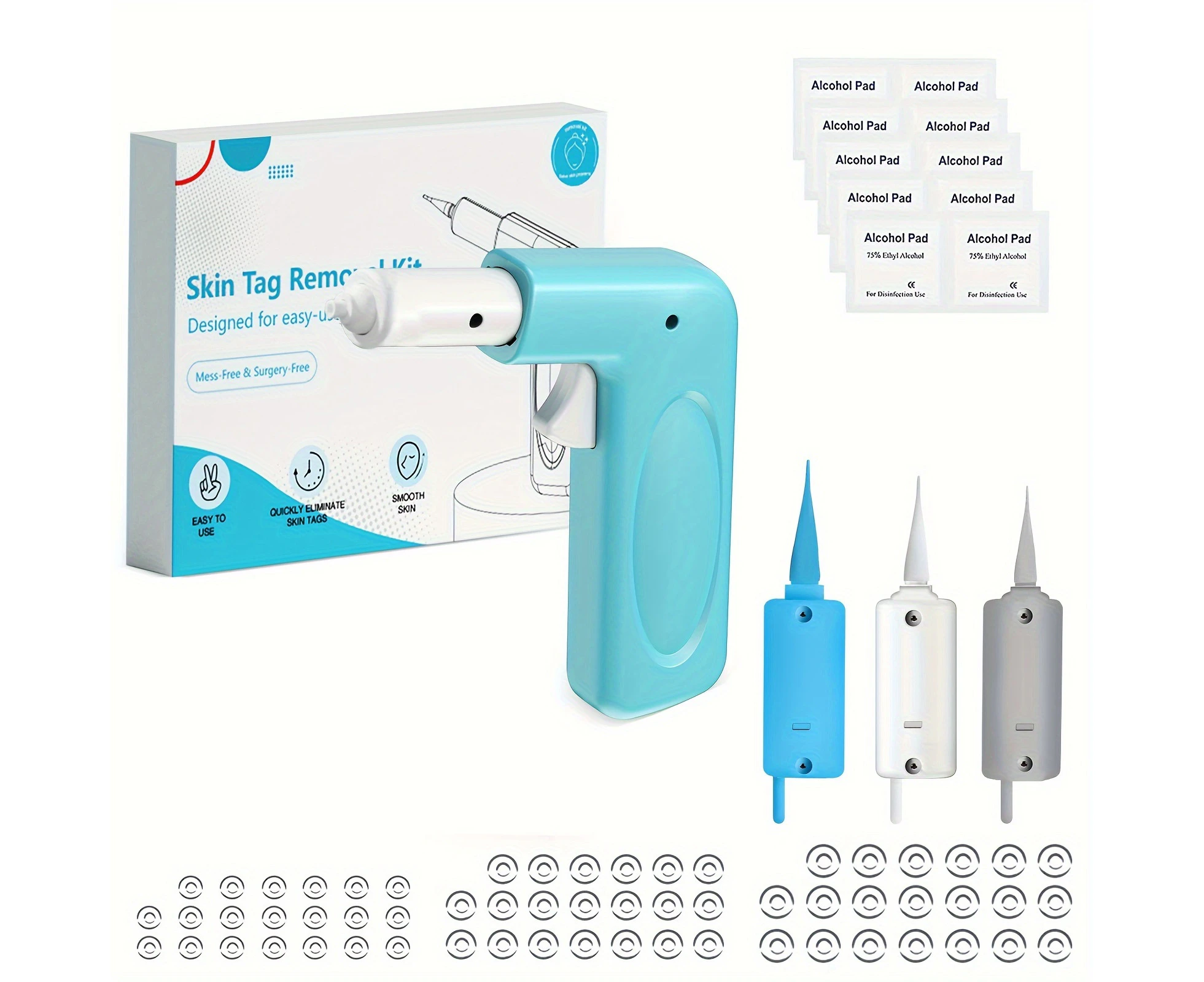 3-in-1 Skin Tag Remover Kit - Safe & Painless for Face, Neck, Armpits | Includes 40 Micro & 20 Regular Bands for Tags 1-8mm