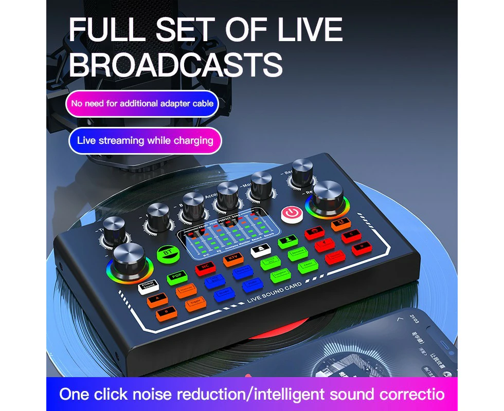 Karaoke Sound Card, 3-Speed Volume Adjustment, USB Recording Mixer with TYPE-C Charging for Live Streaming