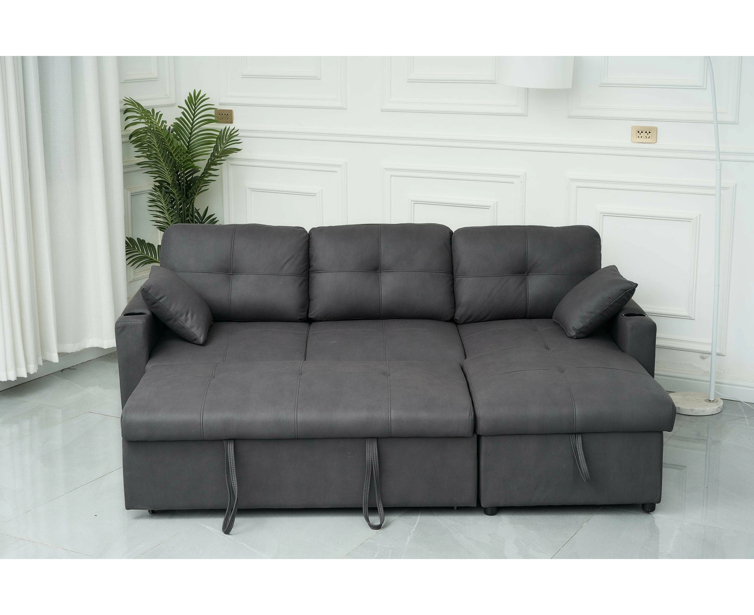 BT Romy Fabric Upholstered 2 Seater Sofa Bed with Storage Chaise