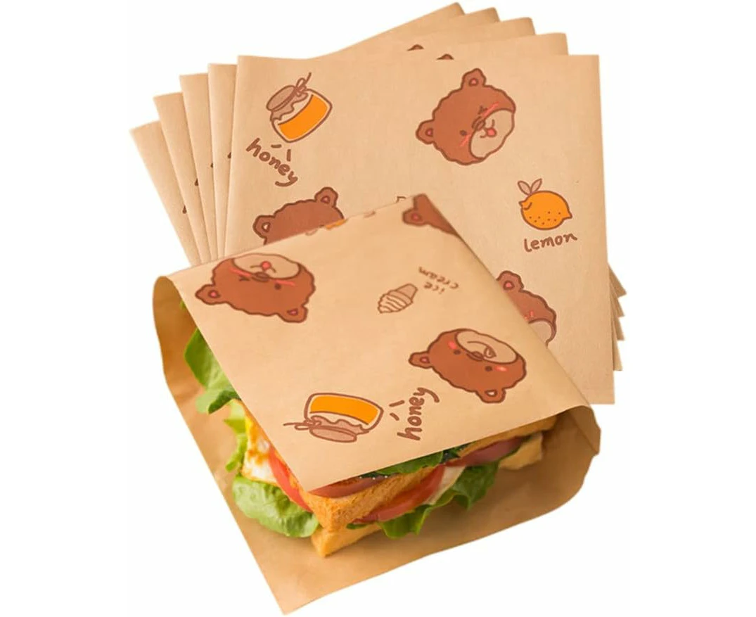 50 Pcs Paper Sandwich Bags,Lunch Bags,Kraft Paper Bags,Recyclable Kitchens Paper, 7x7" Flat Kraft Wrap Sheet,Burger Wrappers for Snacks Cookie Bread