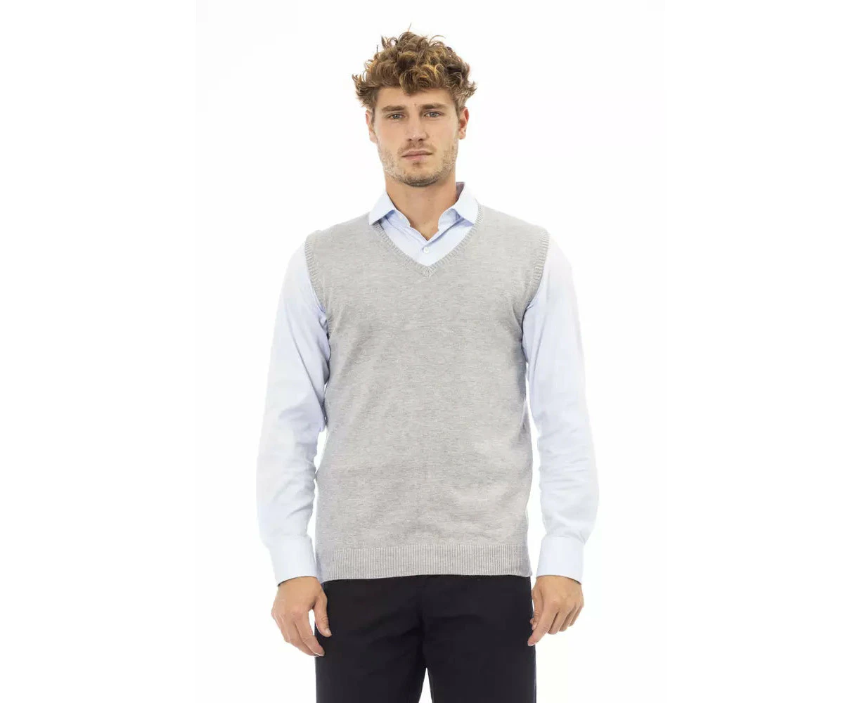 Alpha Studio Gray Viscose Men Vest