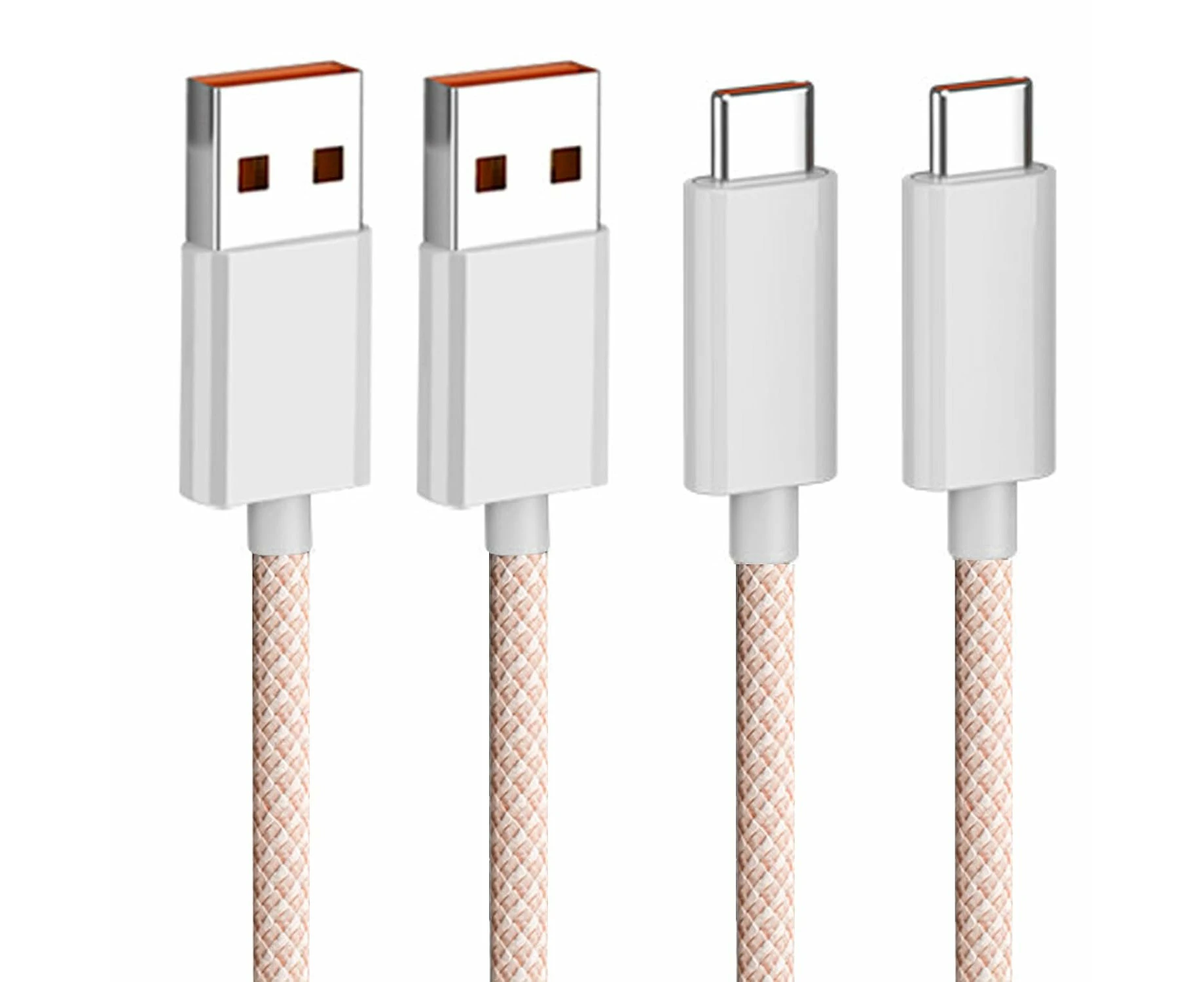 [2-Pack] Naylon Braided 1m/3FT USB Type C Data Charger Cable For Samsung Xiaomi Huawei Oppo-Pink