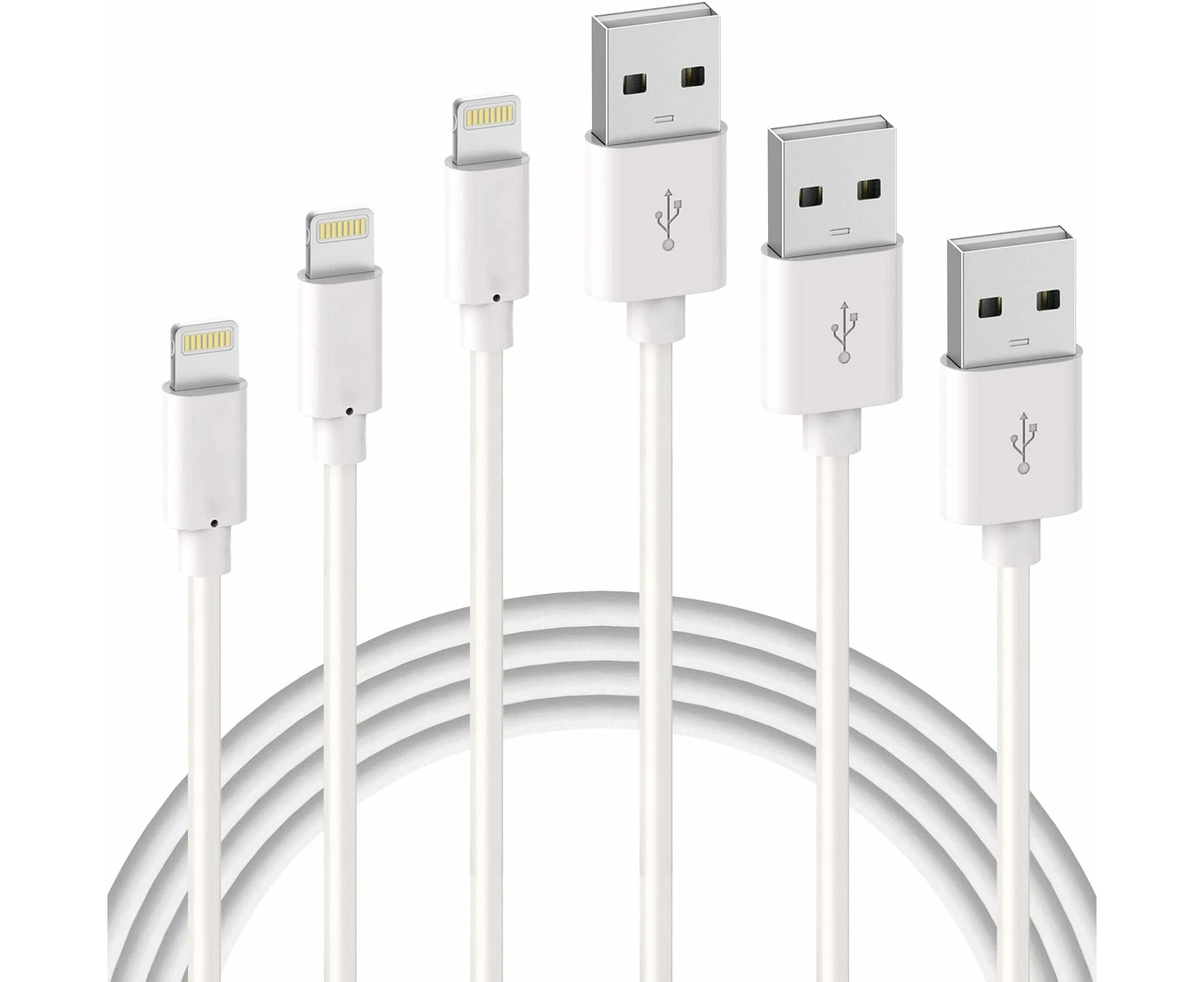 USB A To 18W Lightning Cable For iPhone iPad (3 Pack, 2m, White)