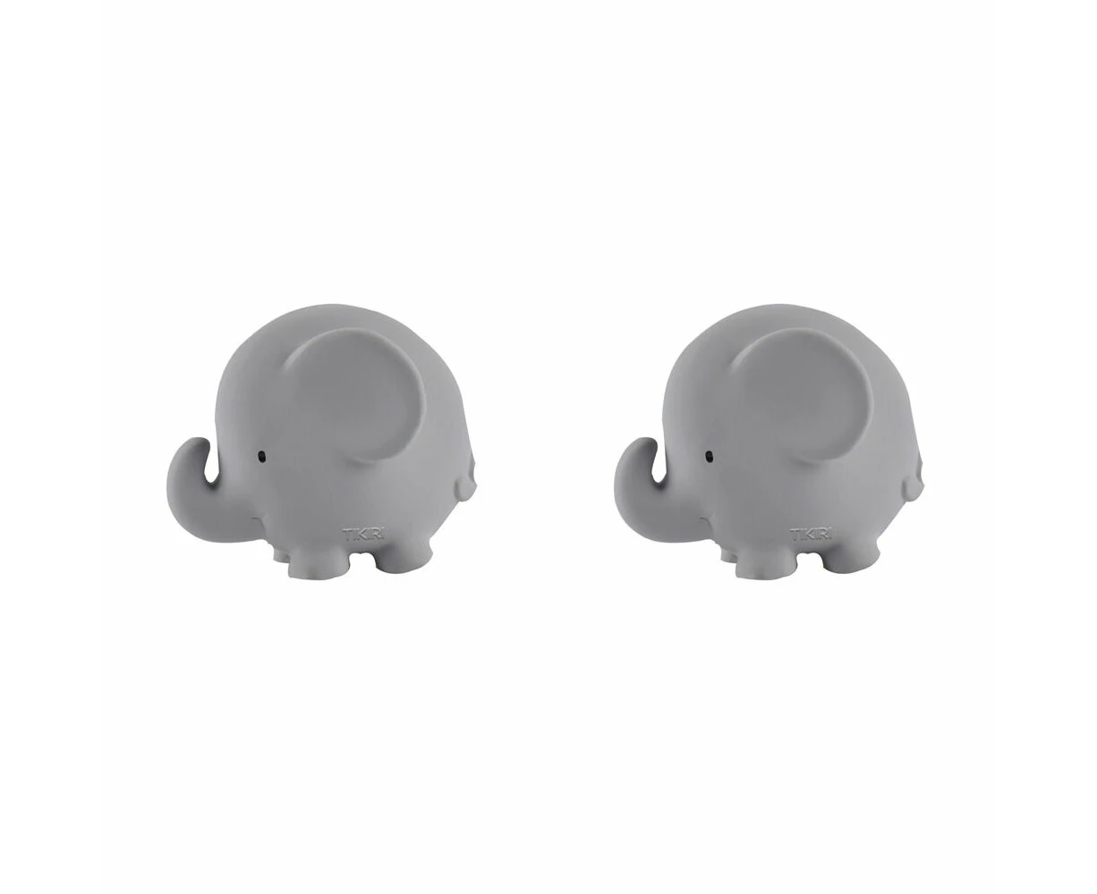 2x Tikiri Rubber Elephant Zoo Animal 96001 Baby/Infant Teether 11x10cm Grey 0m+