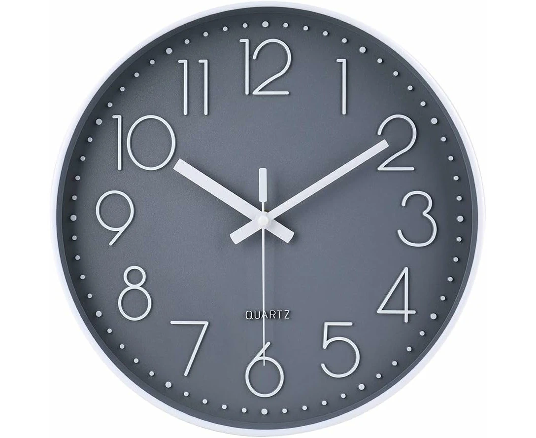 Modern Silent Non-Ticking Wall Clock, Silent Mute Wall Clock Wall Pendulum For Bedroom Kitchen Living Room - Gray-30 Cm Hiasdfls