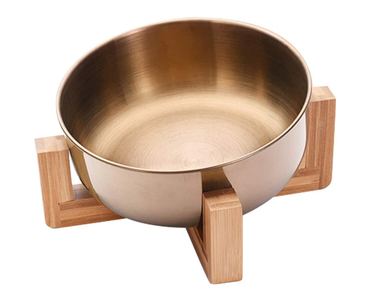 Pet Feeder Feeding Bowl Stainless Steel Bamboo Rise Food Bowl Drinking Bowl For Dogs Cats,Rose Gold