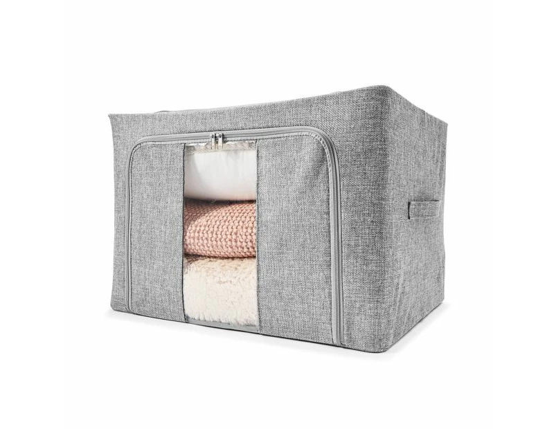 Linen Look Collapsible Box with Window, Large, Charcoal - Anko