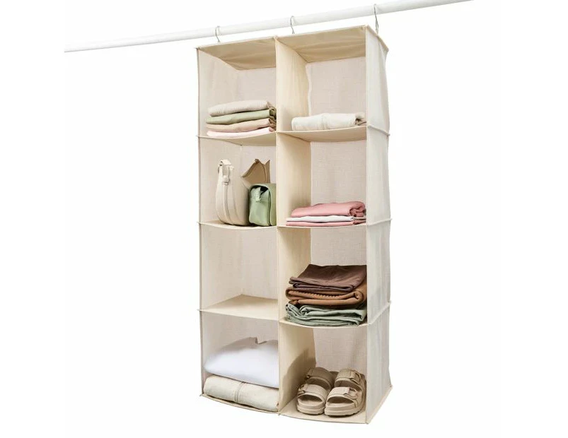 Linen Look 8 Cube Hanging Organiser, Beige - Anko