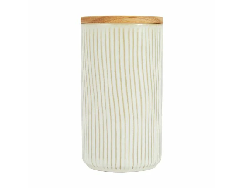 Large White Linear Glazed Canister - Anko