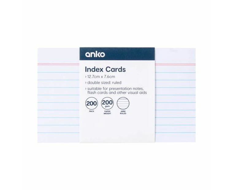 200 Pack Index Cards - Anko