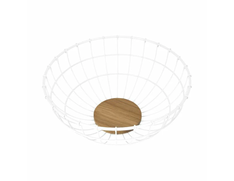 Off White and Acacia Fruit Bowl - Anko