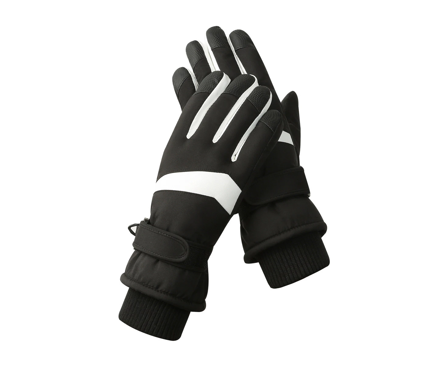 Ski Snow Gloves Winter Cold Weather Windproof Warm Snowboard Sport Mittens For Men Women,Black And White