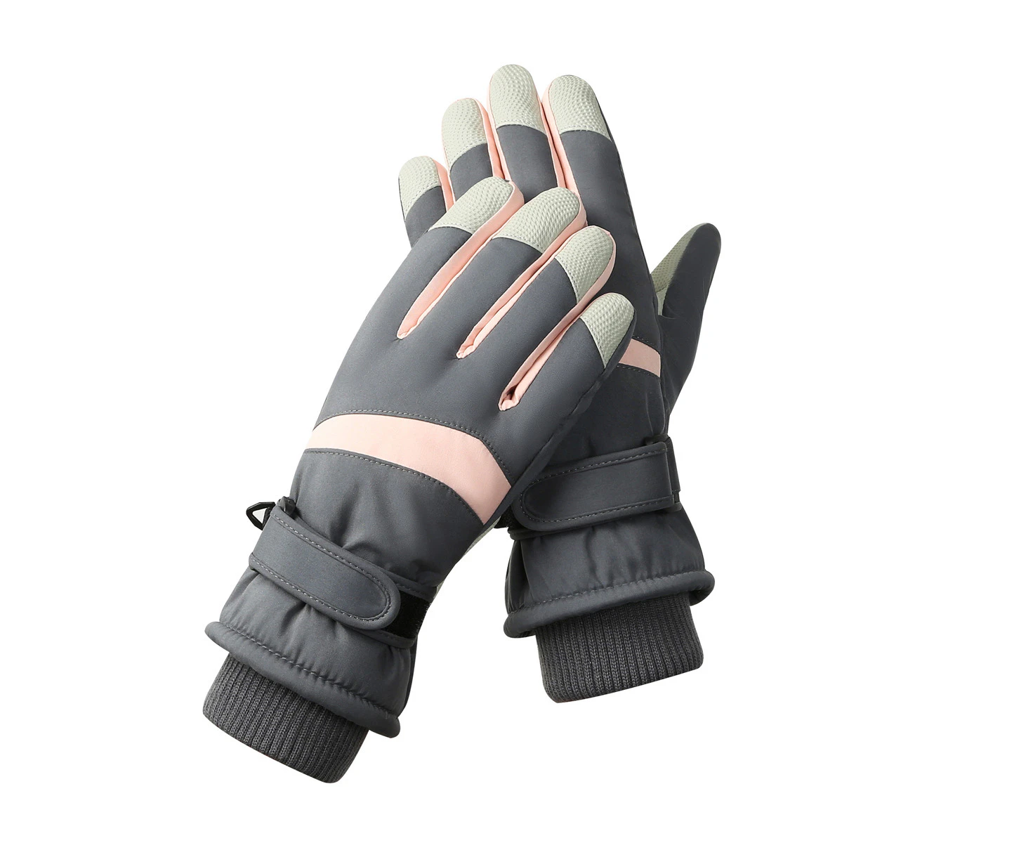 Ski Snow Gloves Winter Cold Weather Windproof Warm Snowboard Sport Mittens For Men Women,Gray Pink