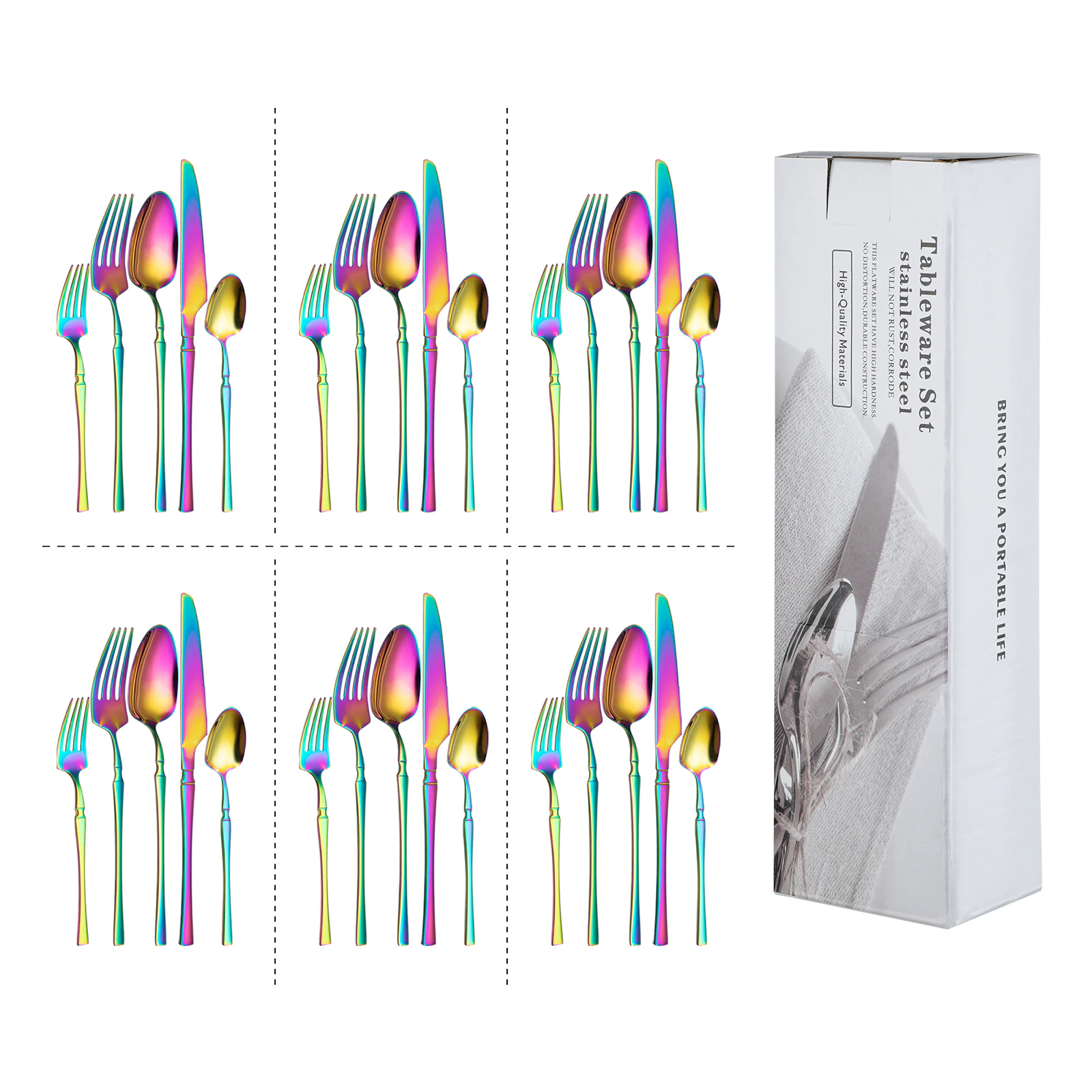 30 Piece Cutlery Set Rainbow Stainless Steel Dinner Steak Knife Fork Soup Spoon Tableware Boxed Gift