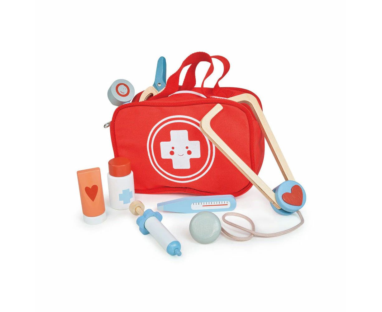 Mentari My First Aid Kit Wooden Doctor's Bag Kids Pretend Play Toy Set 3y+