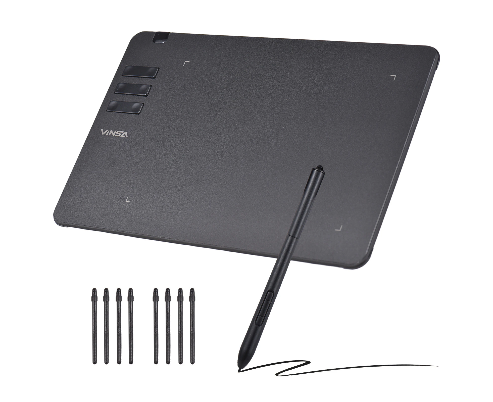 VINSA T605 Graphics Drawing Tablet Ultra-thin Art Creation Sketch with Battery-free Stylus 8 Pen Nibs 8192 Levels Pressure 6 Customized Shortcut Keys