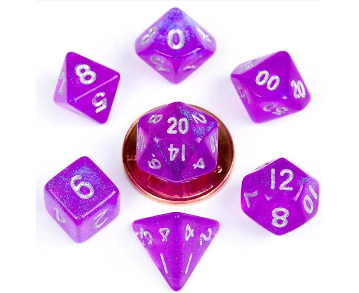 Acrylic Polyhedral Dice Set (Stardust Purple) - 10mm