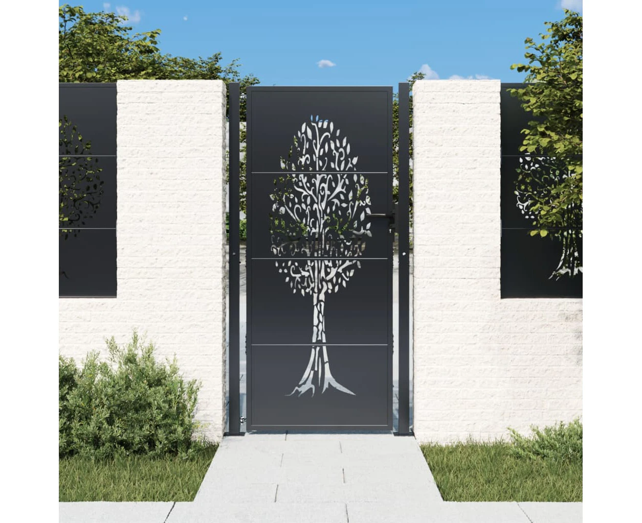 Garden Gate Anthracite 105x180 cm Steel Tree Design