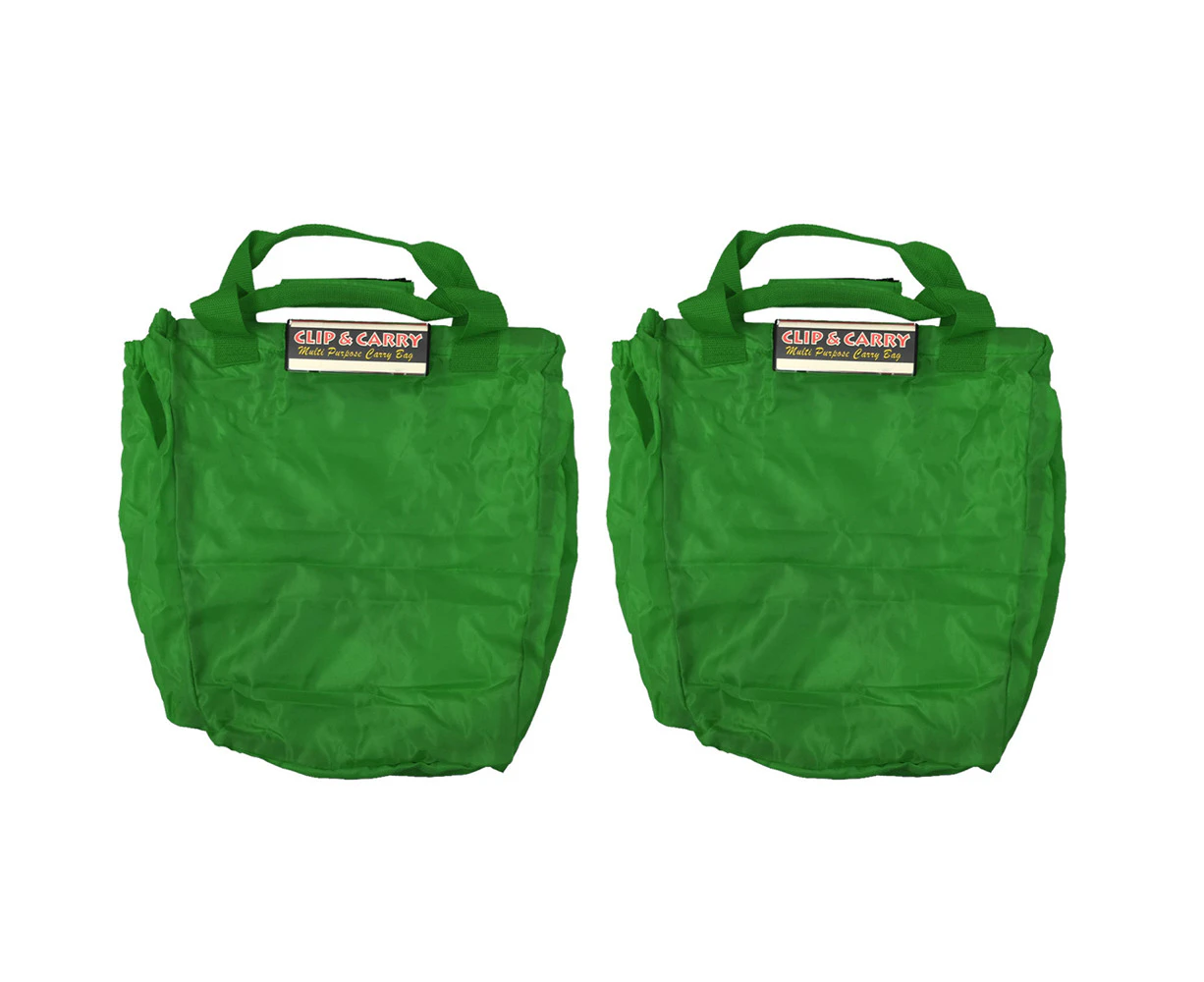 2PK Multi Purpose Clip + Carry Bag for Shopping Trolley Waterproof Compact Green