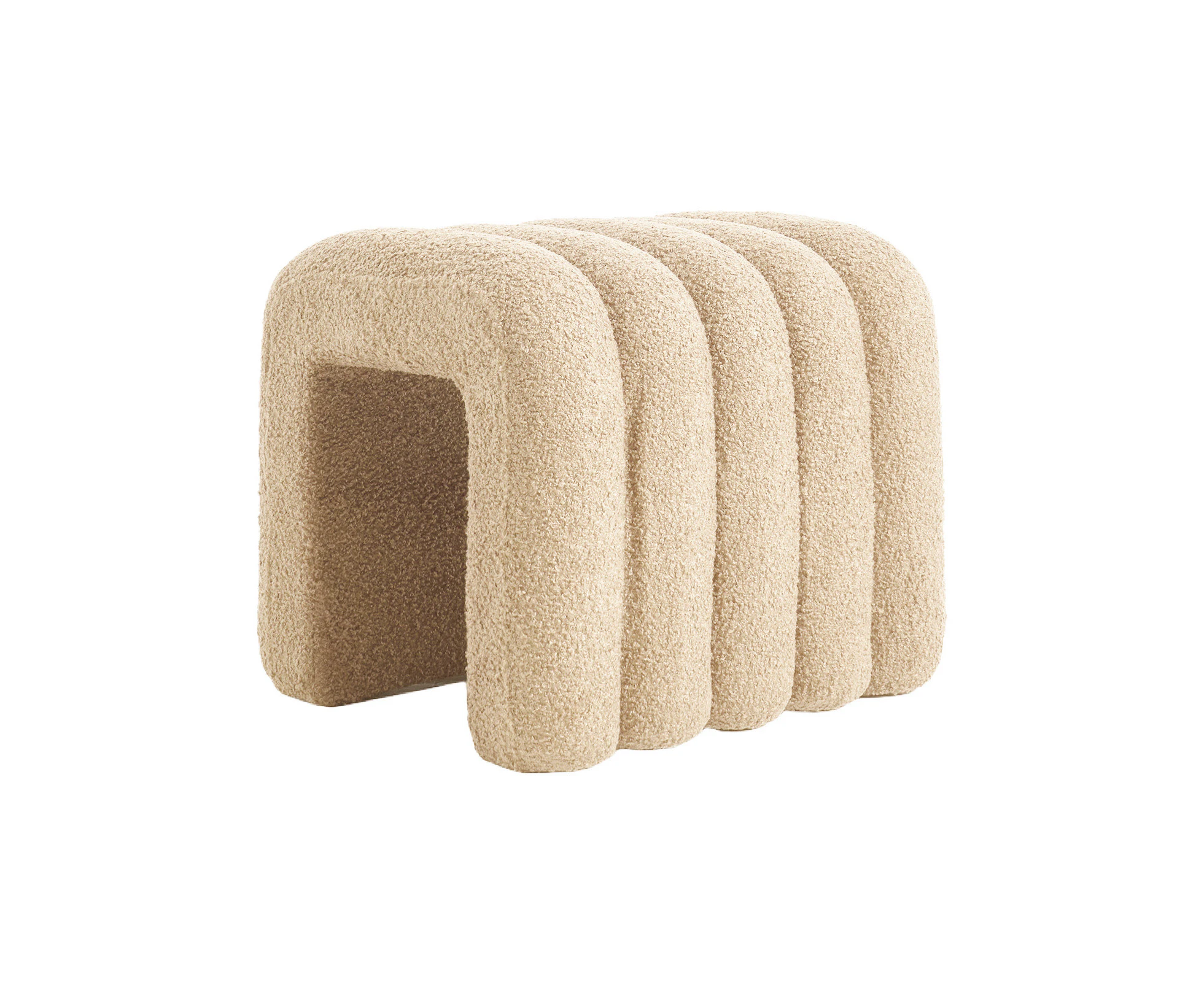 La Bella Ridge Arch Ottoman Stool Teddy Fleece Fabric Foot Rest 45cm - Beige