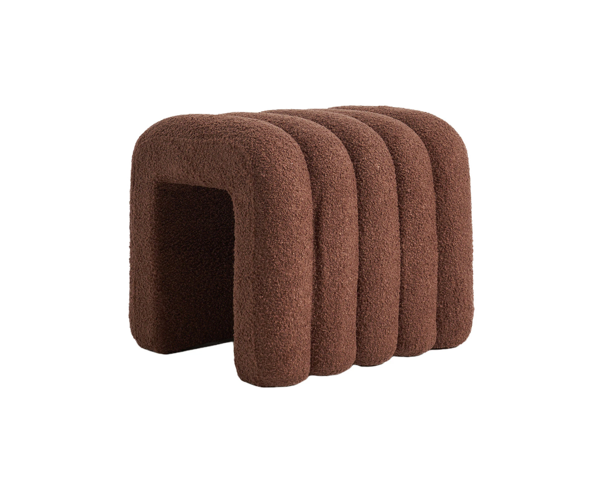 La Bella Ridge Arch Ottoman Stool Teddy Fleece Fabric Foot Rest 45cm - Brown