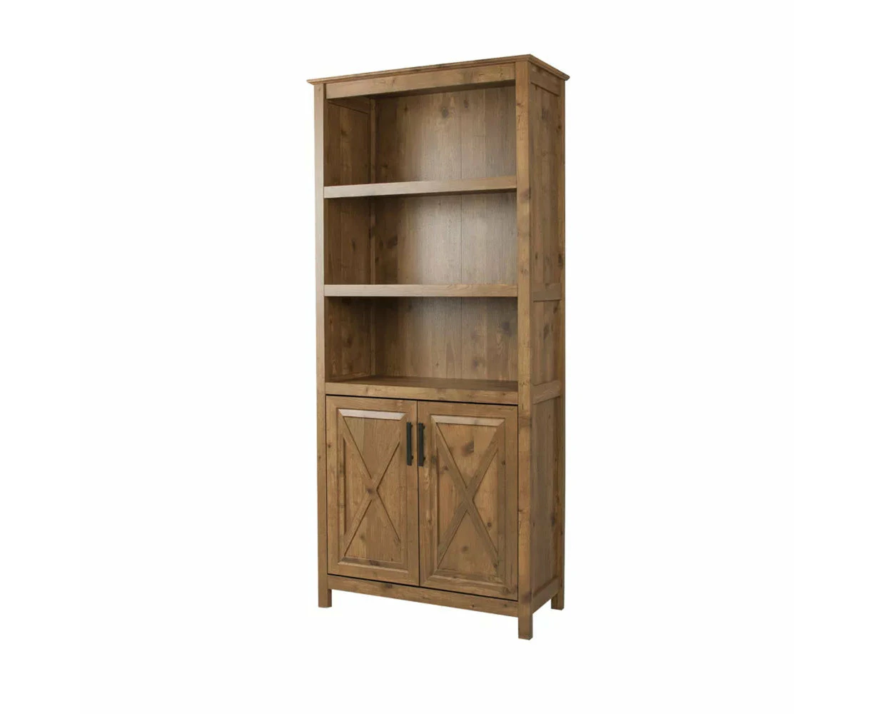 Maestro Furniture Hyland 5-Tier Tall Bookcase Display Shelves W/ 2-Doors Rustic Brown