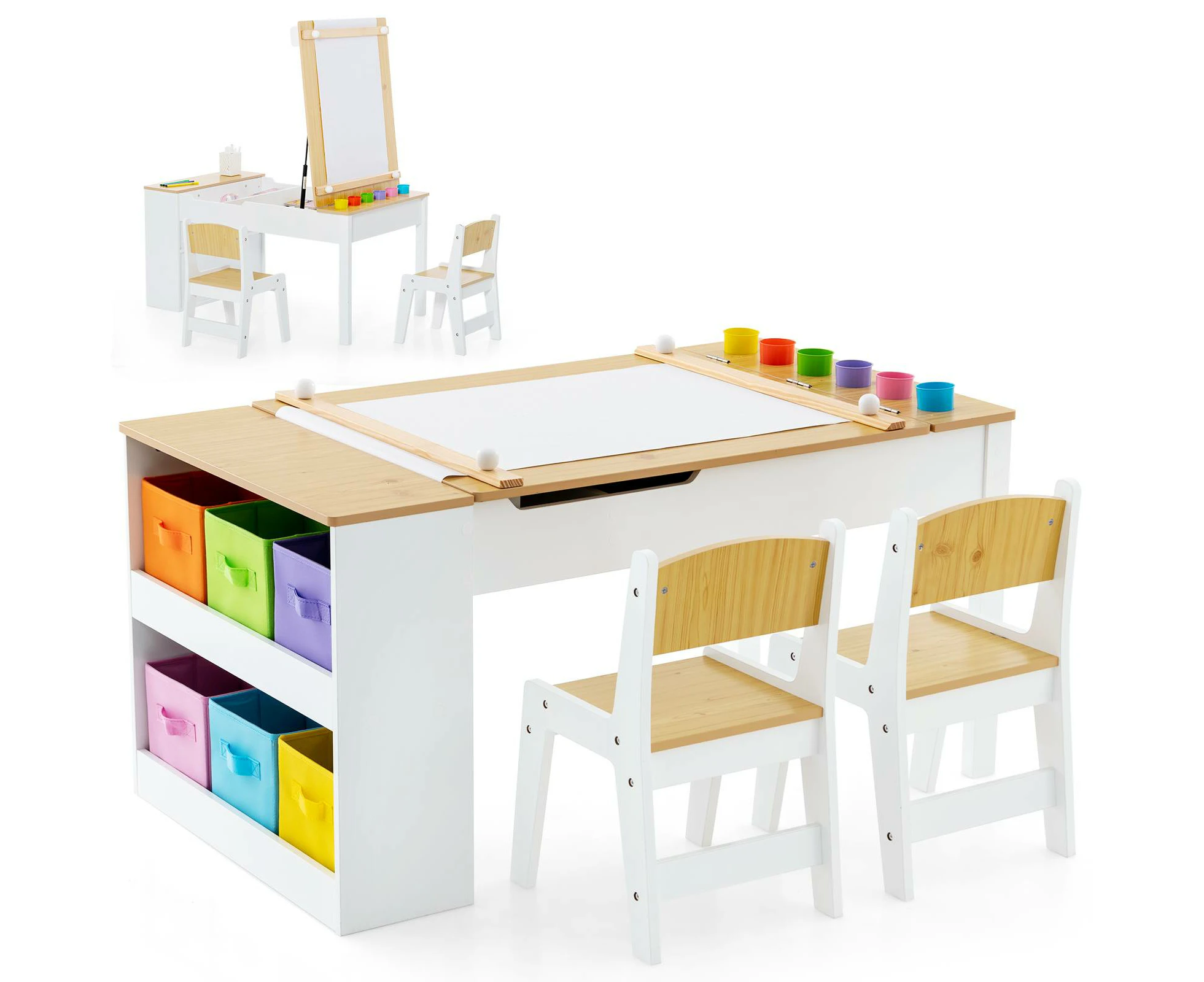 2-in-1 Kids Art Table & 2 Chairs Set Craft Activity Desk w/Liftable Tabletop Drawing Writing Desk