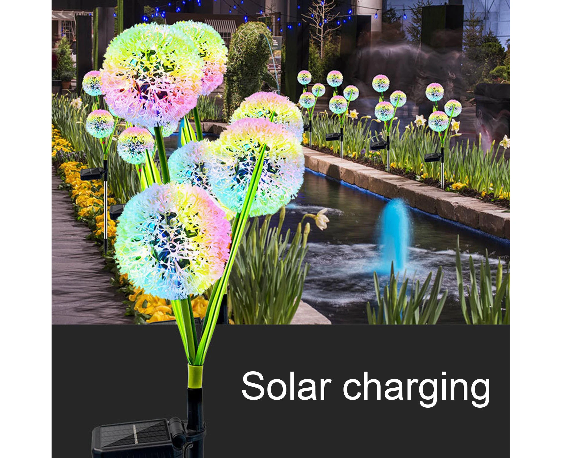 2Pcs Lawn Lights IP65 Waterproof Luminous Dandelion Ball Shape Garden Decorative Plant LED Solar Light Stakes Courtyard Decor