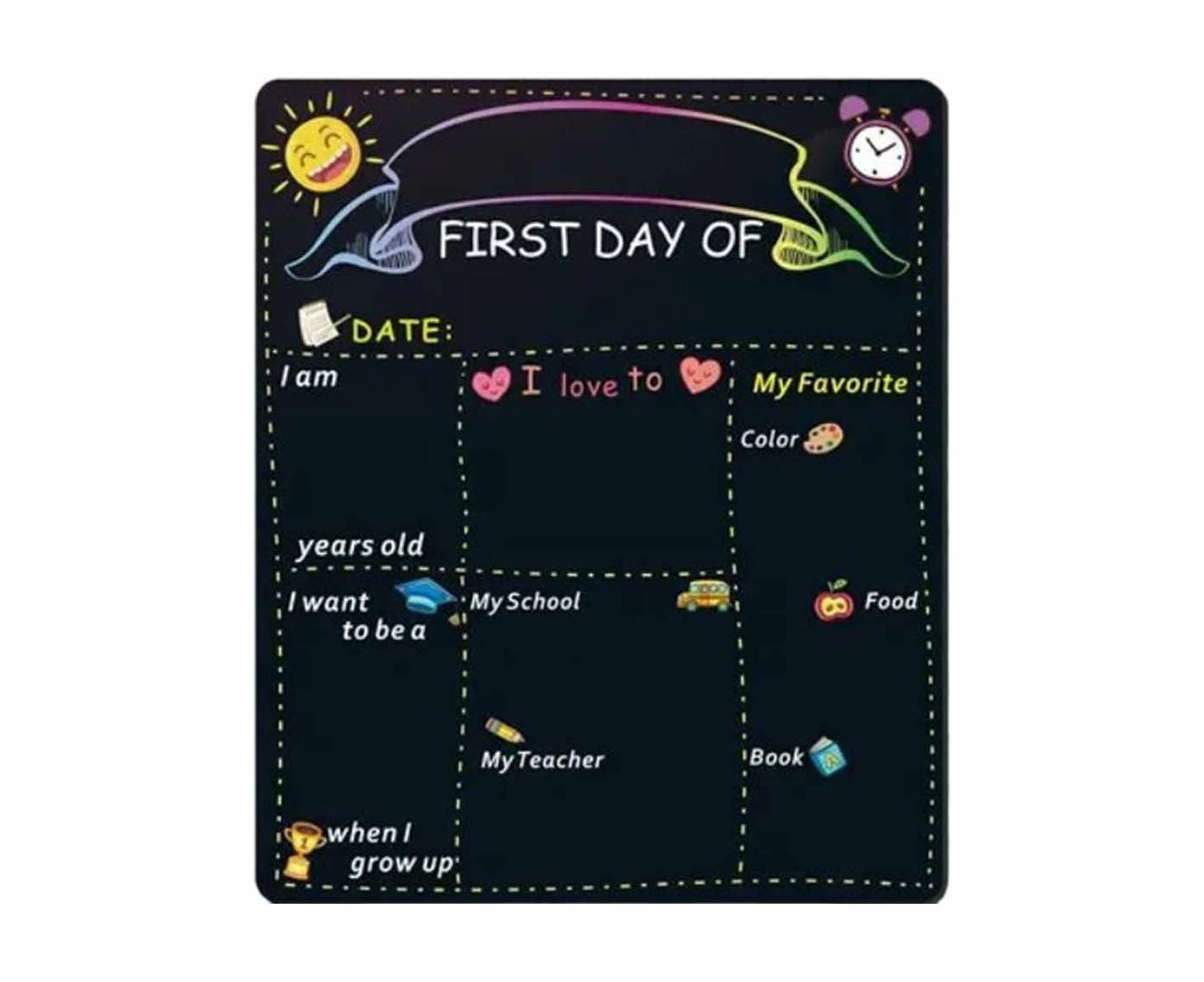 First & Last Day of School Chalkboard,Double Sided Back to School Board Sign for Kid/Girl/Boy,Sun Themed Reusable Wooden My 1st Day of Board for Pr