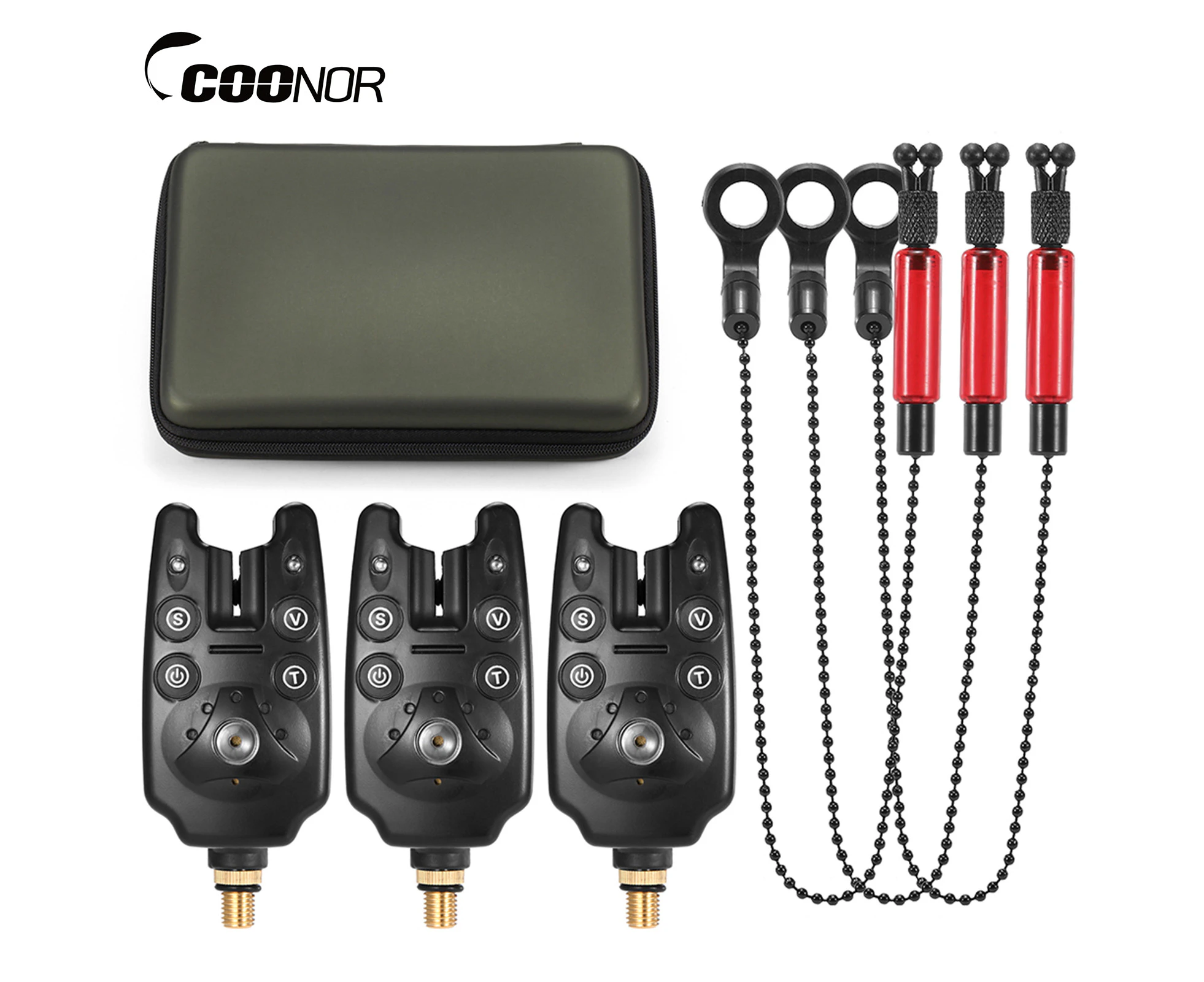 Fishing Bite Alarms Chain Alert Swinger Set Digital Fishing Alarm Kit LED Alarm Indicator Alert Fishing Swinger Fishing Tackle with Zippered Box