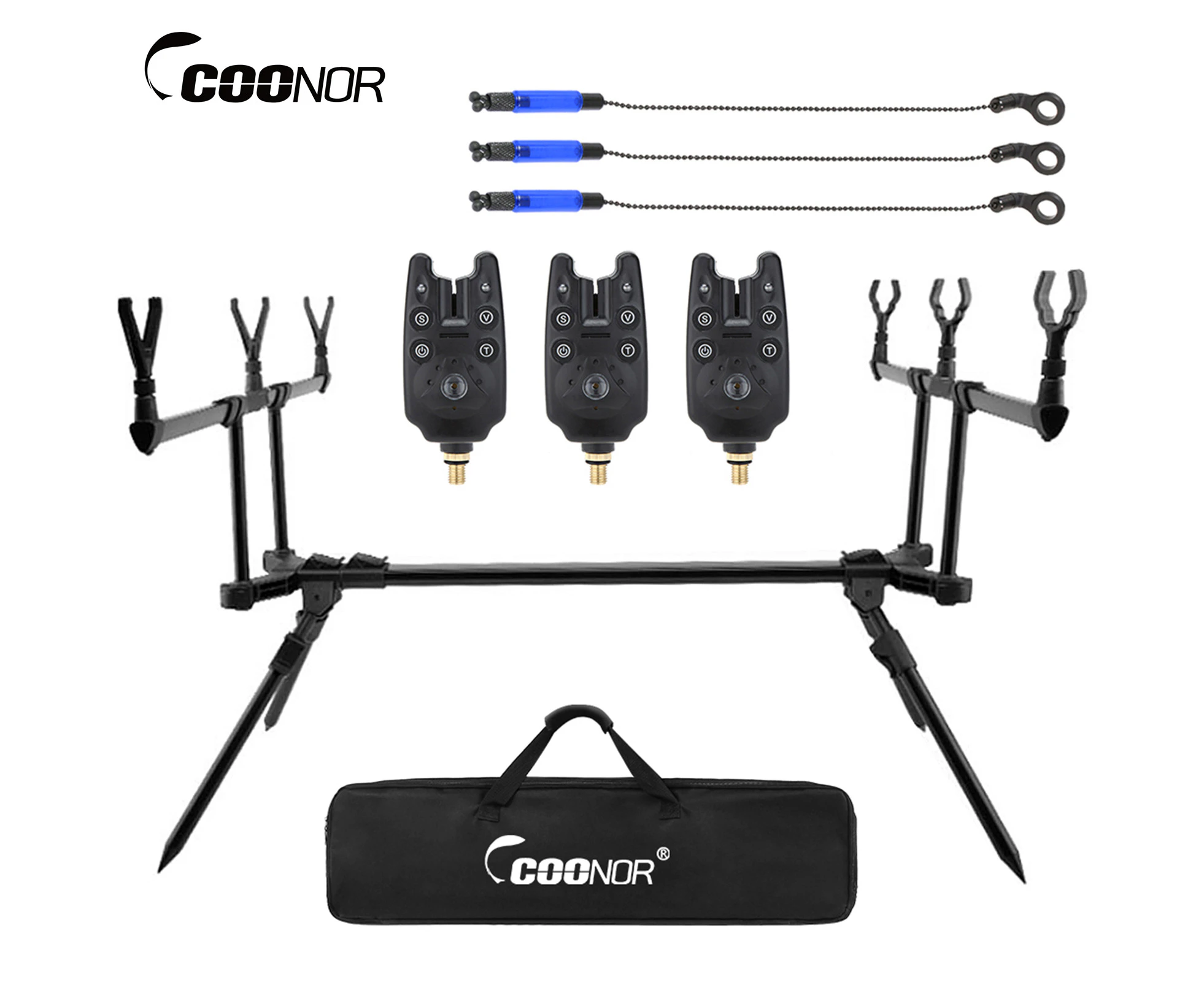 Adjustable Retractable Carp Fishing Rod Stand Holder Fishing Pole Pod Stand with 3 Fishing Bite Alarms 3 Fishing Bait Swinger Fishing Tackle Set Fishi