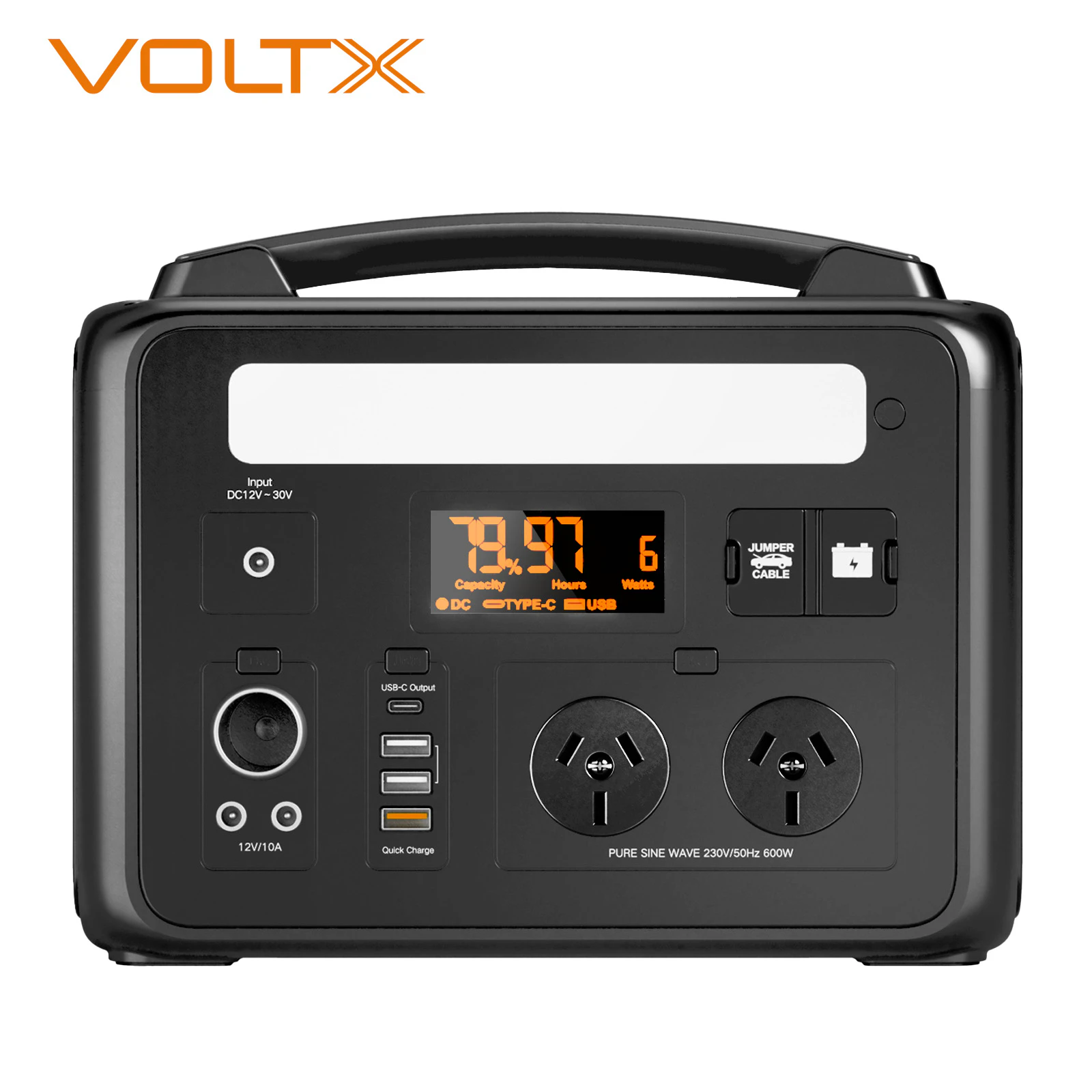 VoltX E600 Power Station 307Wh Lithium Battery Solar Generator 2x 600W Outlets Outdoor Camping Car Jump Start Emergency Backup Power LED with SOS Mode