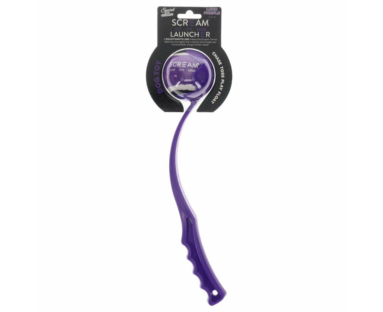 Scream Ball Launcher Interactive Dog Toy with Medium 6cm Ball Loud Purple 38cm