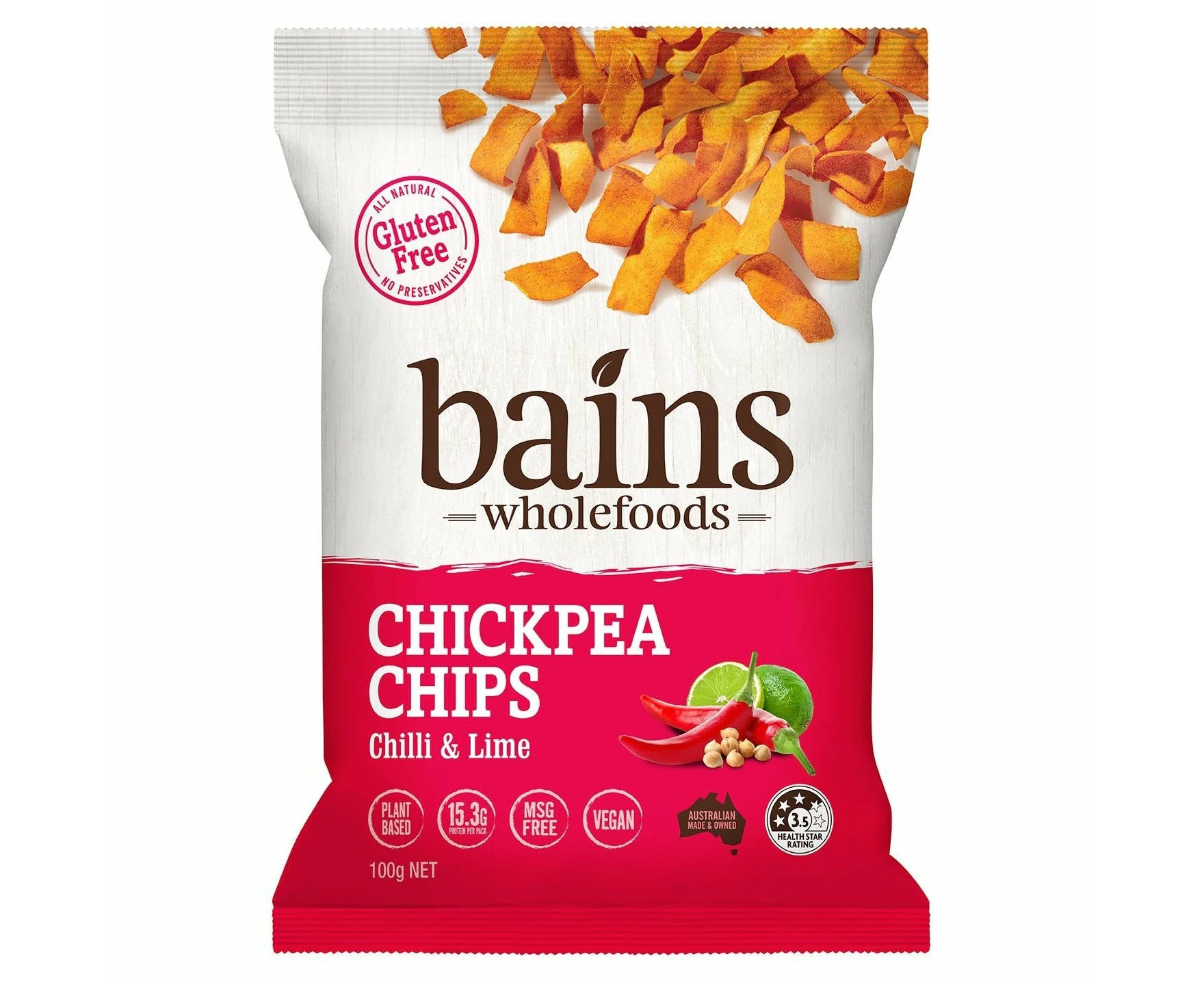 Bains Wholefoods Chickpea Chips Chilli & Lime 100g (Pack of 12)