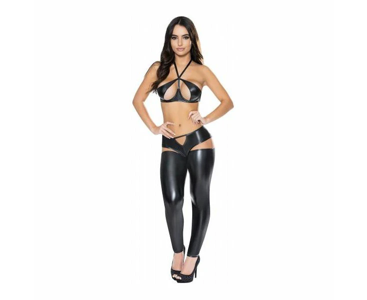 Magic Silk Liquid Onyx Halter Bra & Cutout Pants Black L/xl Seductive Women's Lingerie Set For Bedroom Play (model 2023)