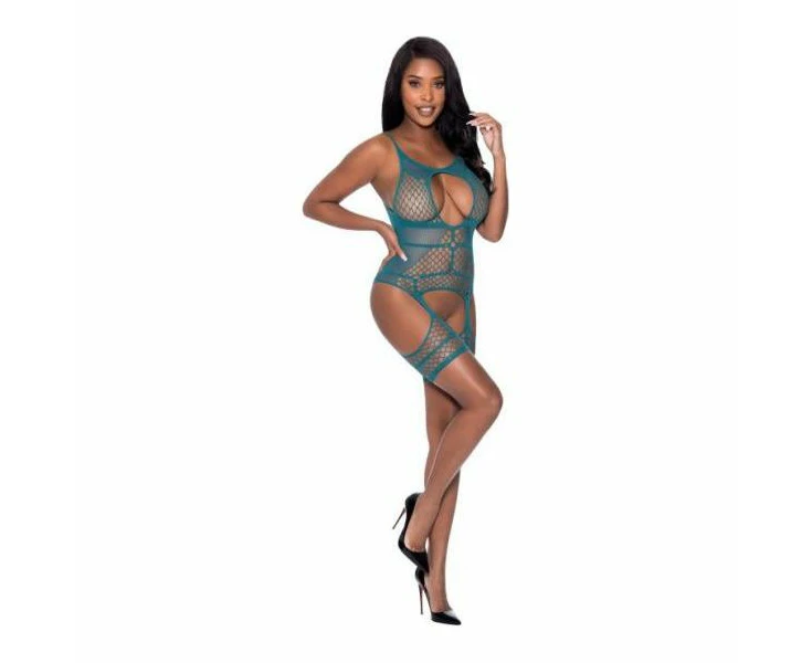 Magic Silk Exposed Seamless Teal Green Merry Widow With Thigh Cuffs Model 2023 Women's Plus Size Lingerie For Naughty Role Play And Seductive Nights