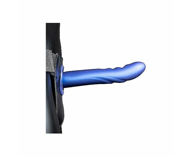 Shots Toys Ouch! Textured Curved Hollow Strap On 8in Metallic Blue Ultimate Pleasure For Couples