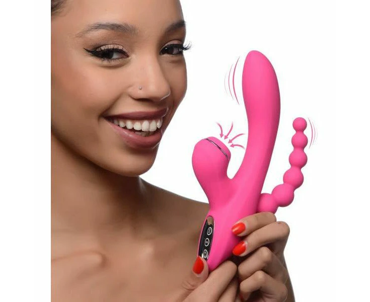 Curve Toys Suckers 21x Silicone Suction Vibe Powerful G Spot And Clitoral Stimulator With Anal Beads Pink