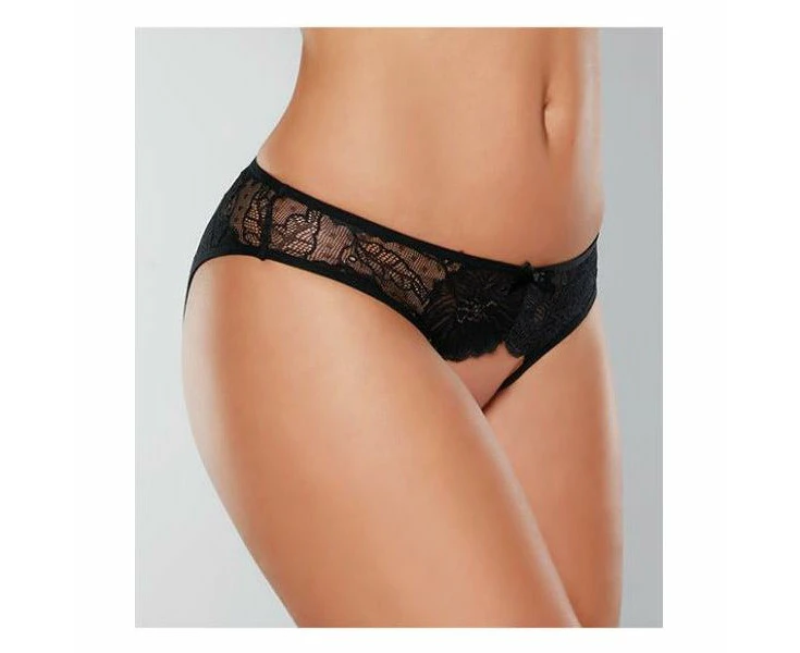 Allure Lingerie Adore Kiss Mesh & Lace Open Panty Black O S Sensual Women's Intimate Apparel For Seductive Bedroom Play Model Akmlp Blk O One Size Fit