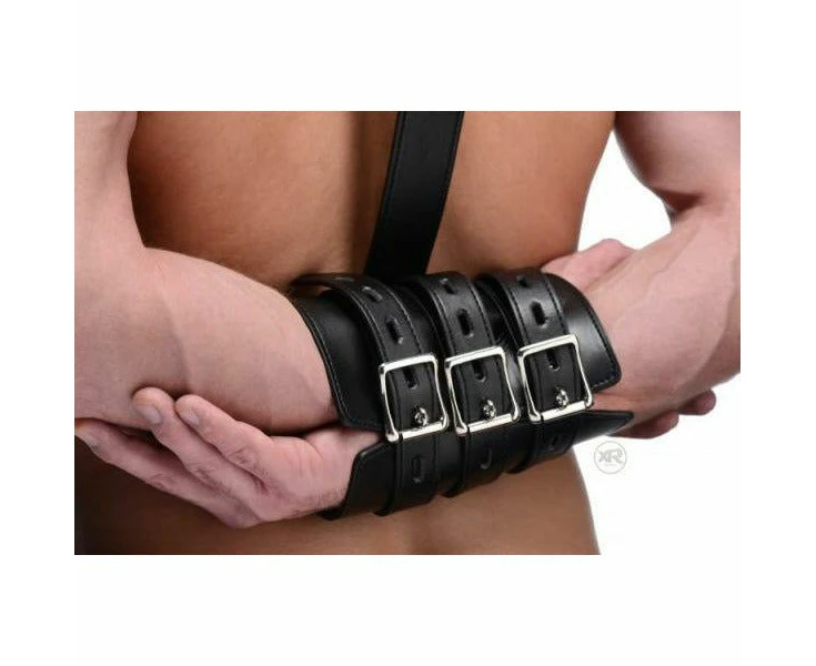 Arm Binder Biceps & Forearm Restraints Black Leather