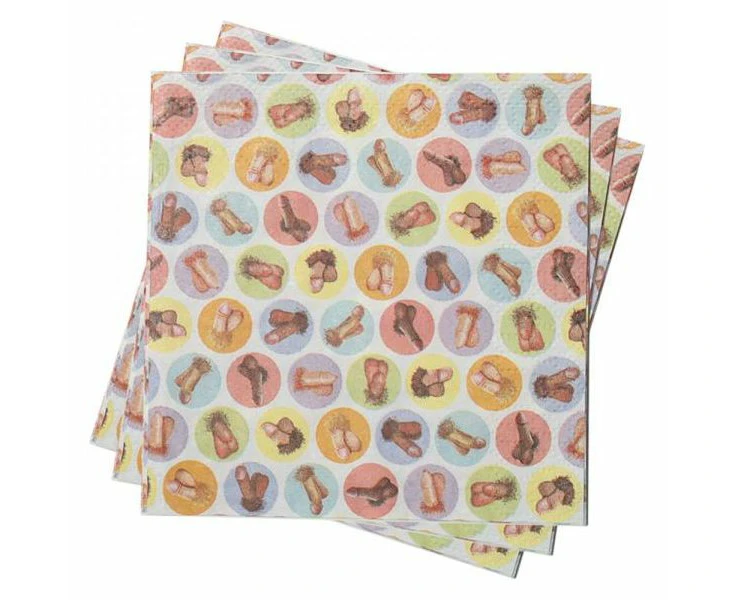 Candyprints Dirty Napkins Mini Penis Cocktail Napkins Pack Of 8 Full Print, 2 Ply, Assorted Shapes, Sizes, And Colors Perfect For Adult Parties And Ev