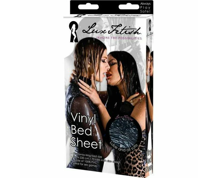 Lux Fetish Vinyl Bed Sheet California King Flat Black Waterproof Sex Toy Cover For Squirting, Watersports, And Nuru Massage