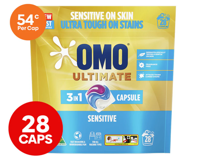 OMO Ultimate 3-in-1 Sensitive Front & Top Loader Laundry Detergent Capsules 28pk