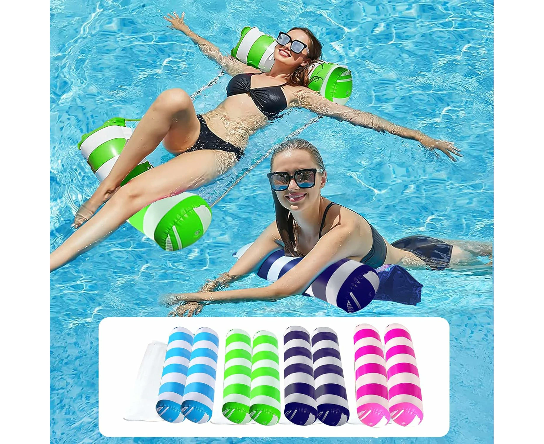 4 Pack Inflatable Pool Floats Hammock, Water Hammock Lounges, Multi-Purpose Swimming Pool Accessories (Saddle, Lounge Chair) Suitable for Swimming Pool