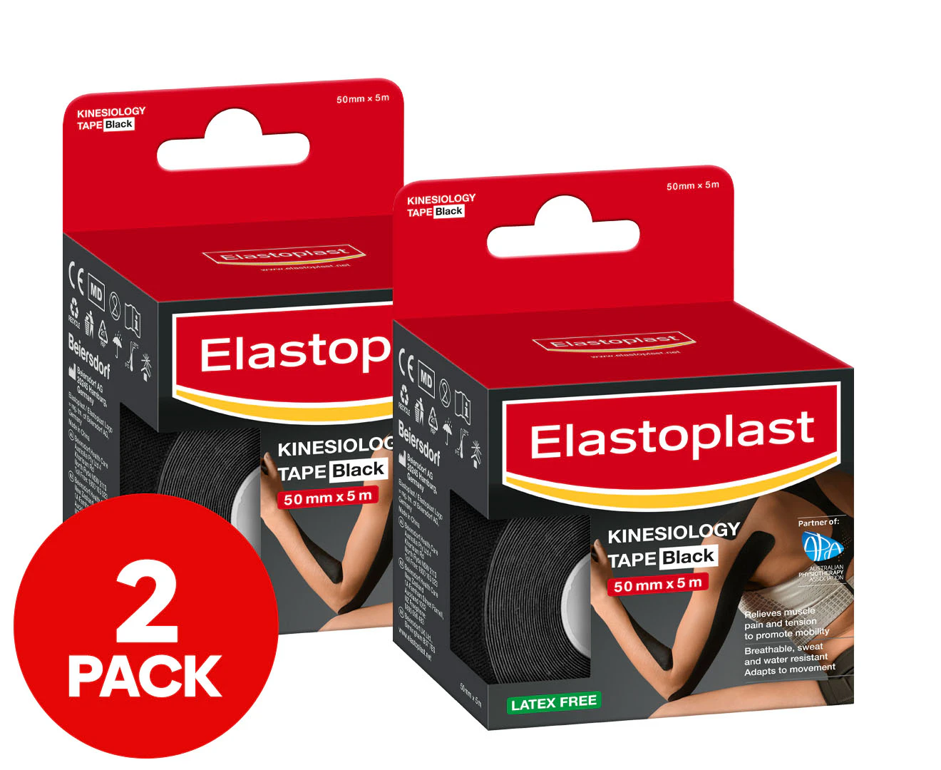 2 x 5m Elastoplast Kinesiology Tape Black