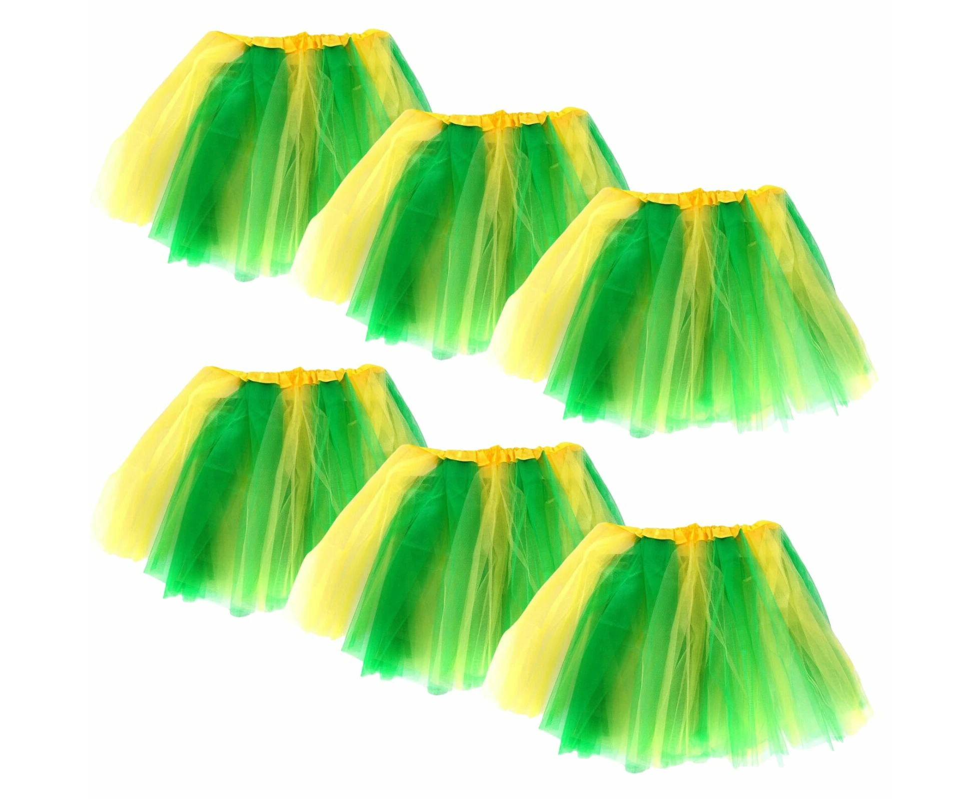 6x Green and Yellow Adult Tutu Australia Day Medium Size, 40cm Length, Elastic Waistband