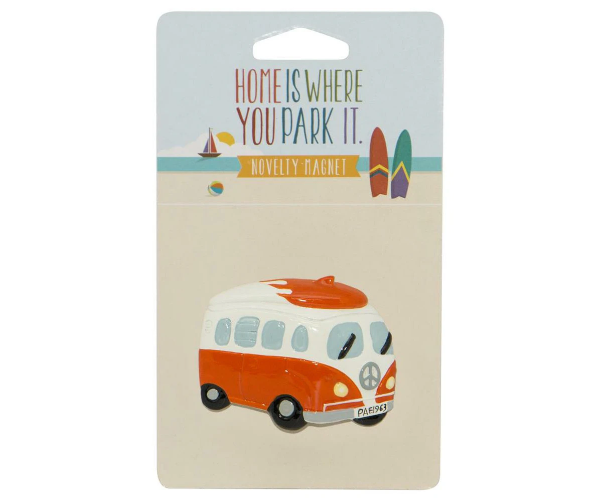 Camper Van with Surfboard Magnet (Orange)