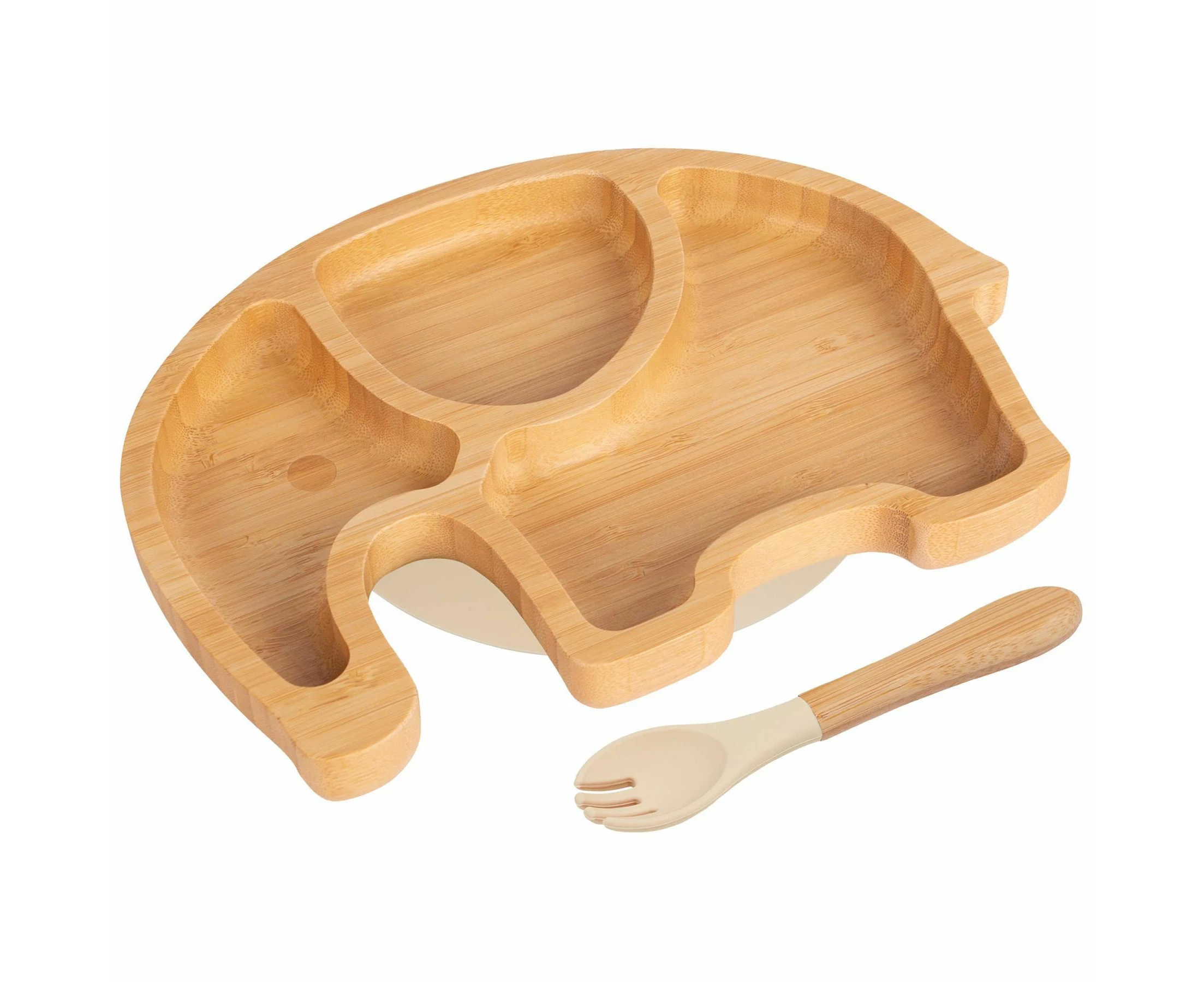 Tiny Dining Bamboo Elephant Baby Weaning Plate & Fork Set - Green