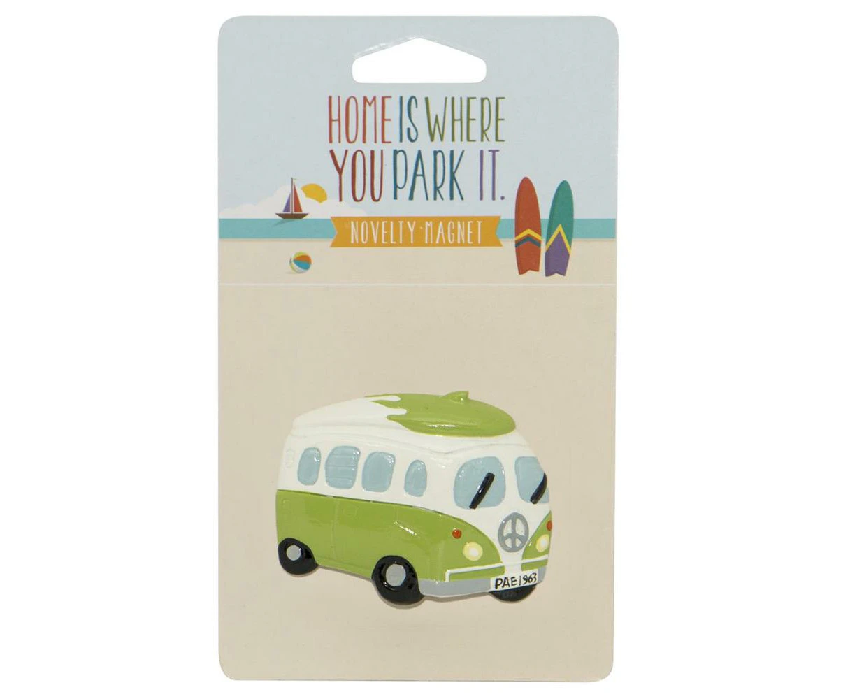 Camper Van with Surfboard Magnet (Green)