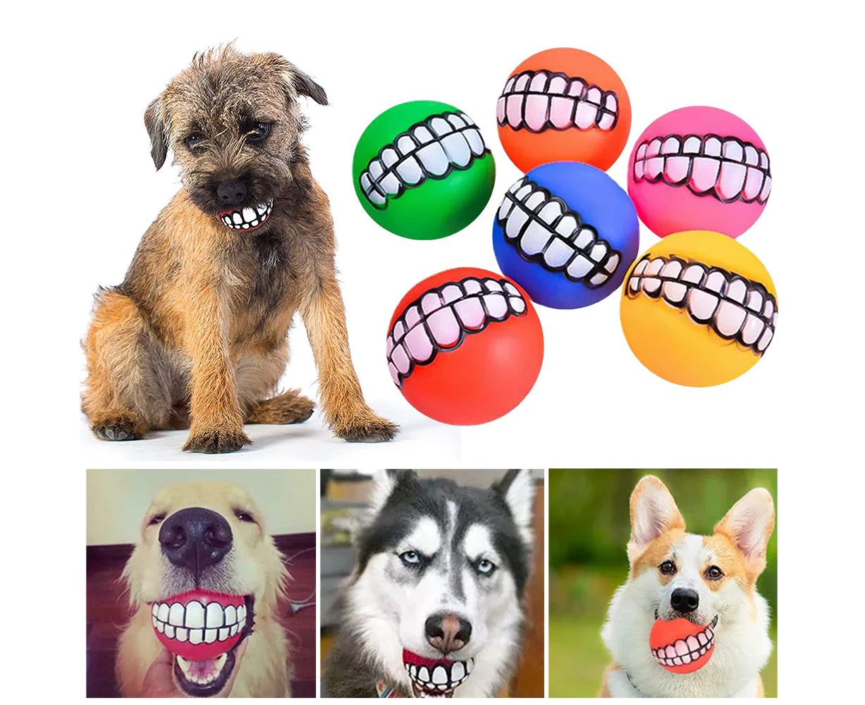 Dog Teeth Ball Toys Interactive Squeaker Sound Puppy Dog Toy Super Soft Colorful Funny Chewing Balls random color 3pcs